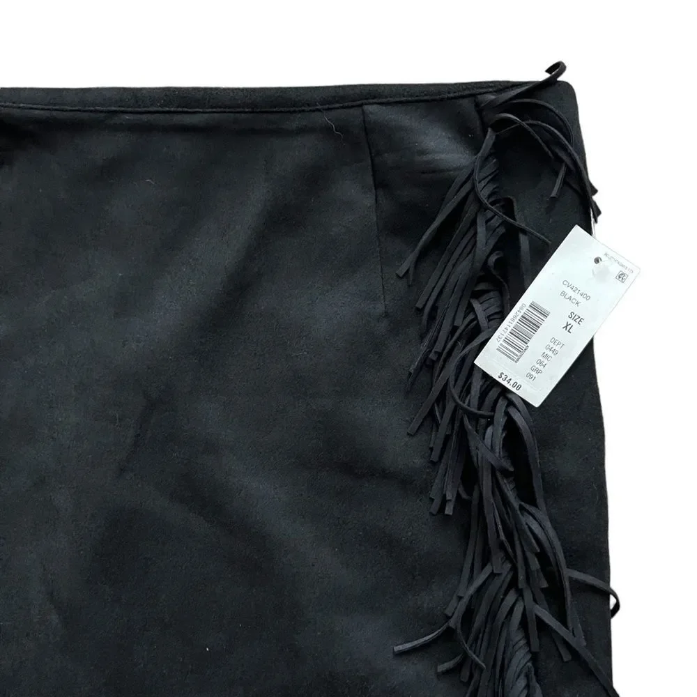 Chelsea & Violet Skirt Girls Size XL Black Faux Suede Fringe Mini‎ New